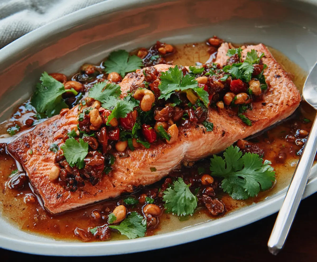 Salmon with Crunchy Nut Salsa
