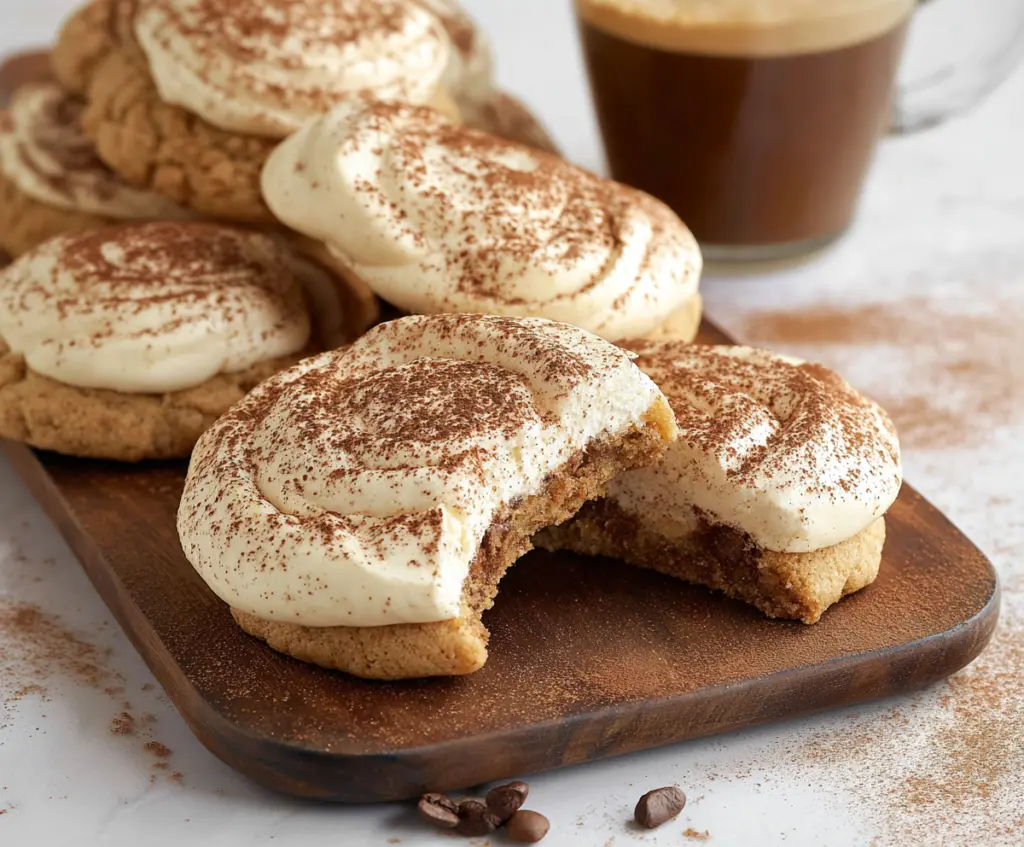 Delicious tiramisu cookies with coffee and mascarpone flavor, perfect for dessert lovers.