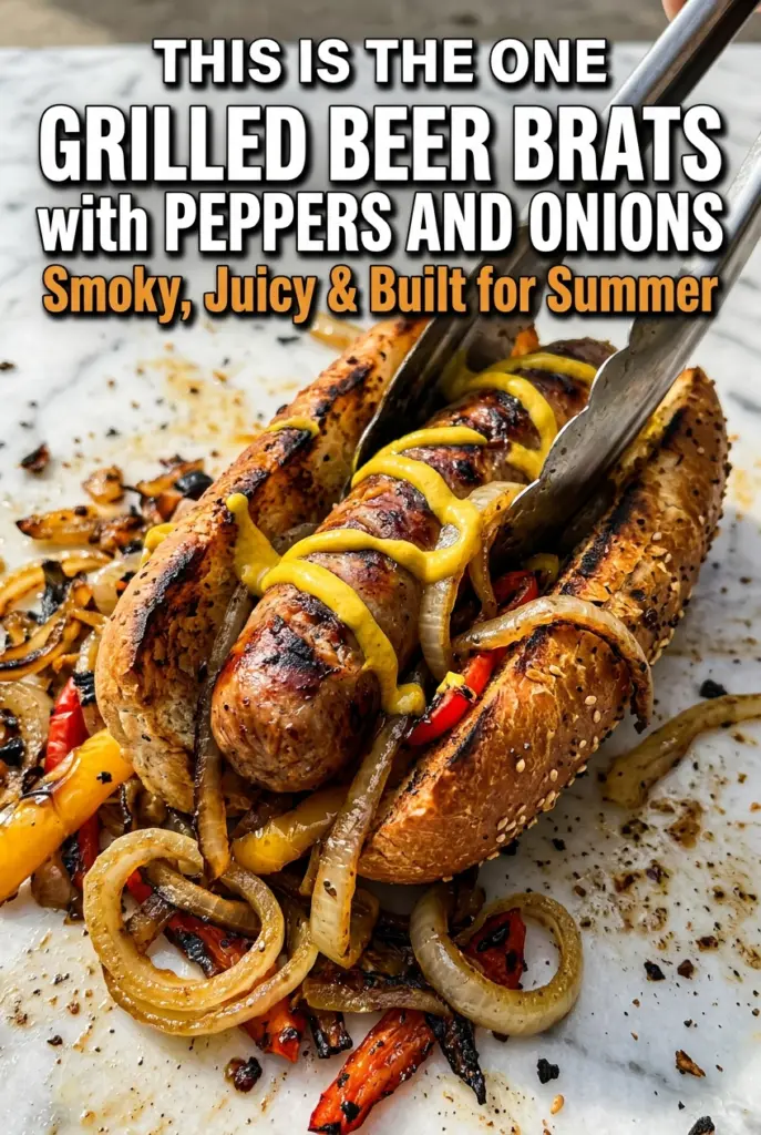 Grilled Beer Brats with Peppers and Onions