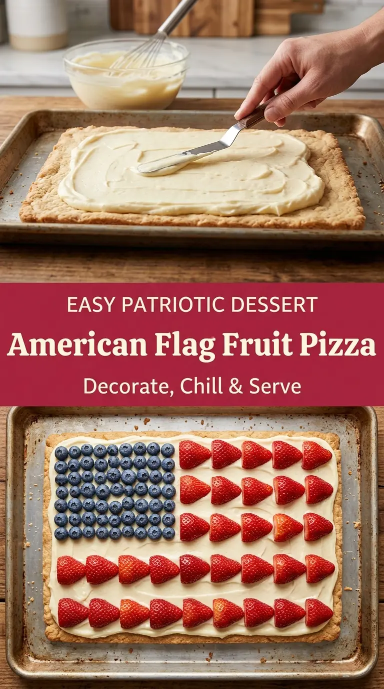 American flag fruit pizza, berry cheesecake dessert