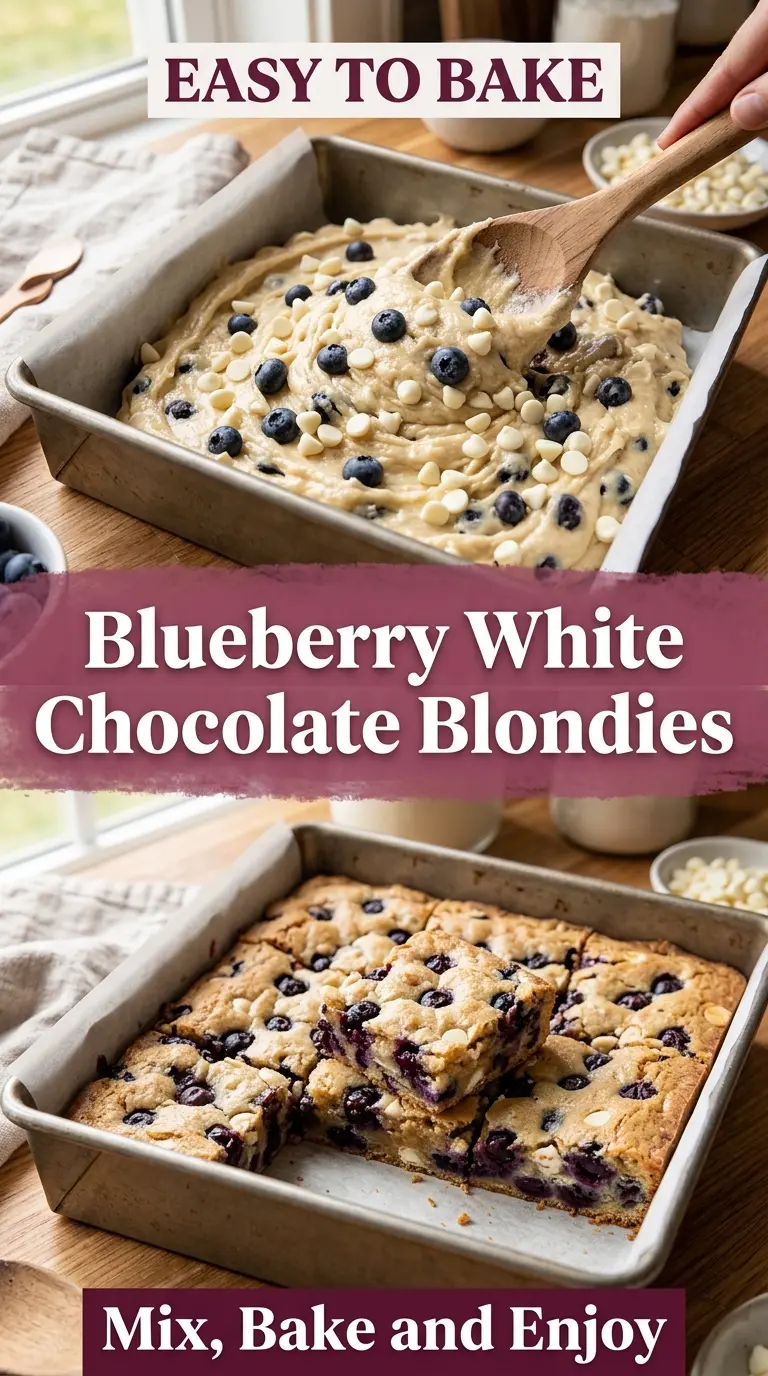 Blueberry White Chocolate Blondies soft chewy bars