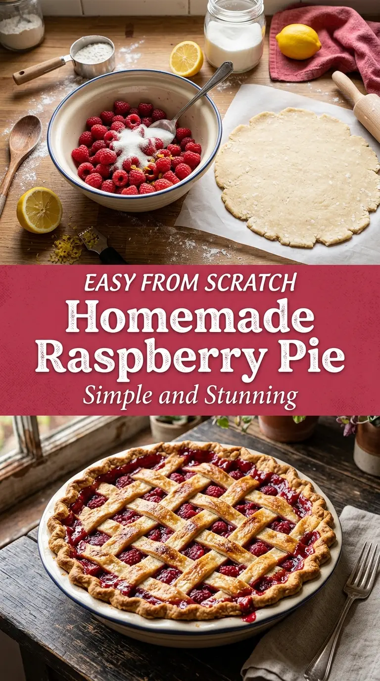 Homemade Raspberry Pie flaky berry lattice