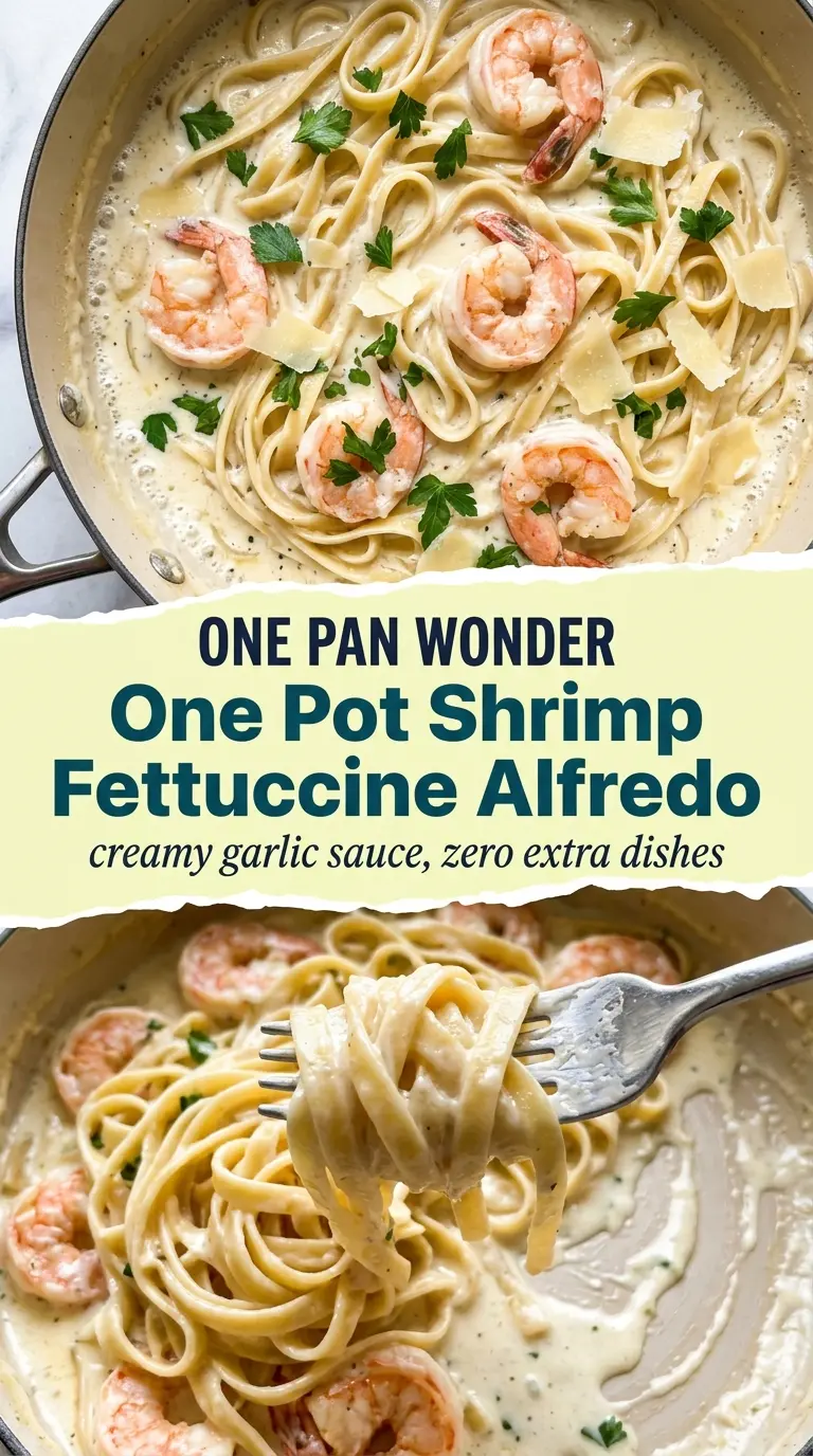 One Pot Shrimp Fettuccine Alfredo creamy garlicky tender