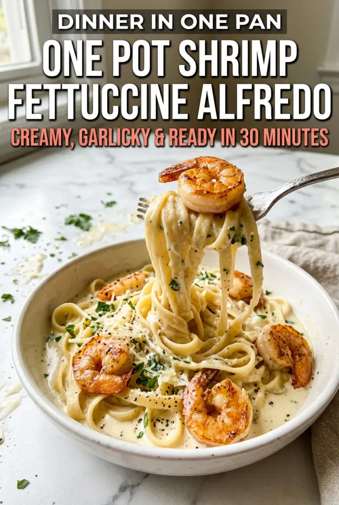 One Pot Shrimp Fettuccine Alfredo