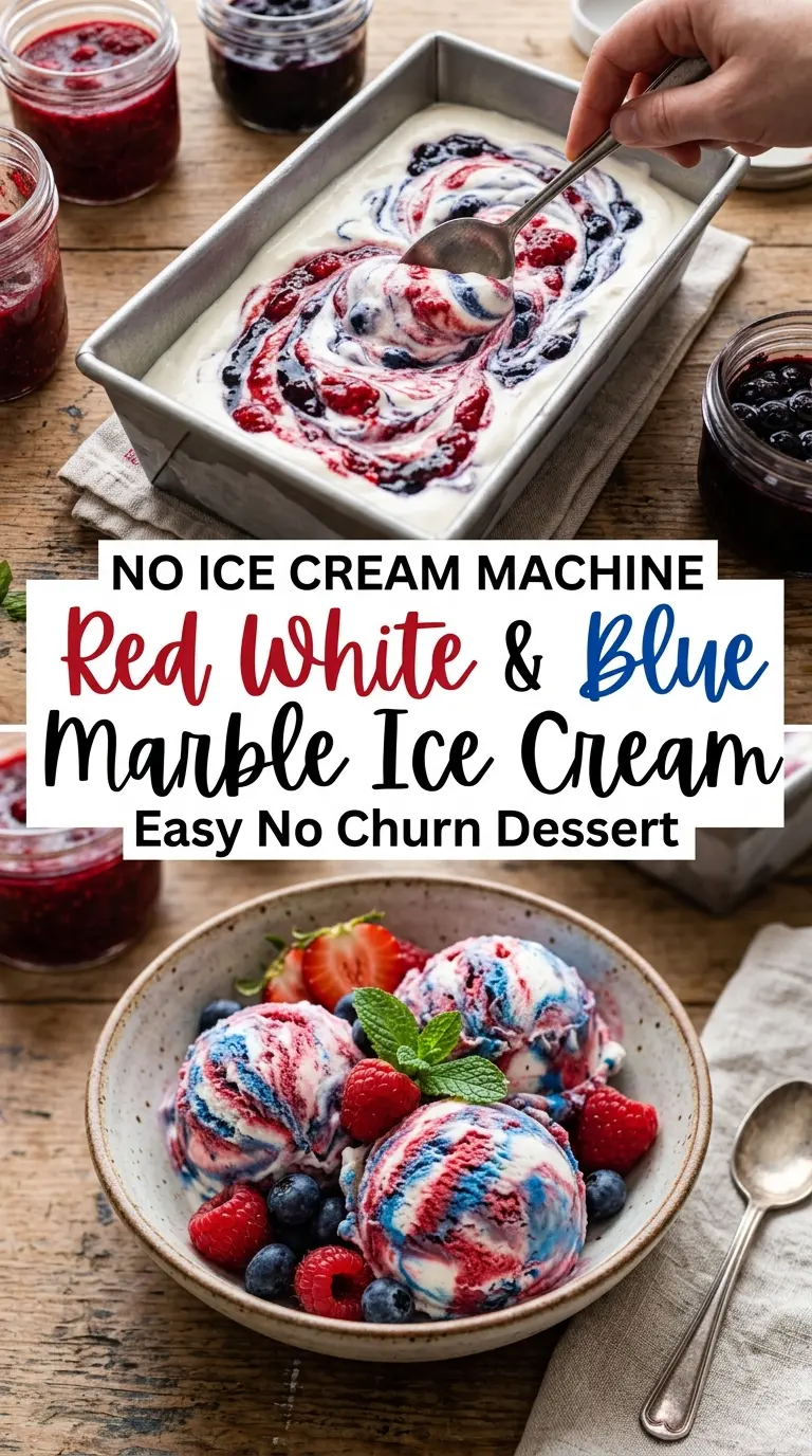 Red White & Blue Marble Ice Cream creamy berry ribbon
