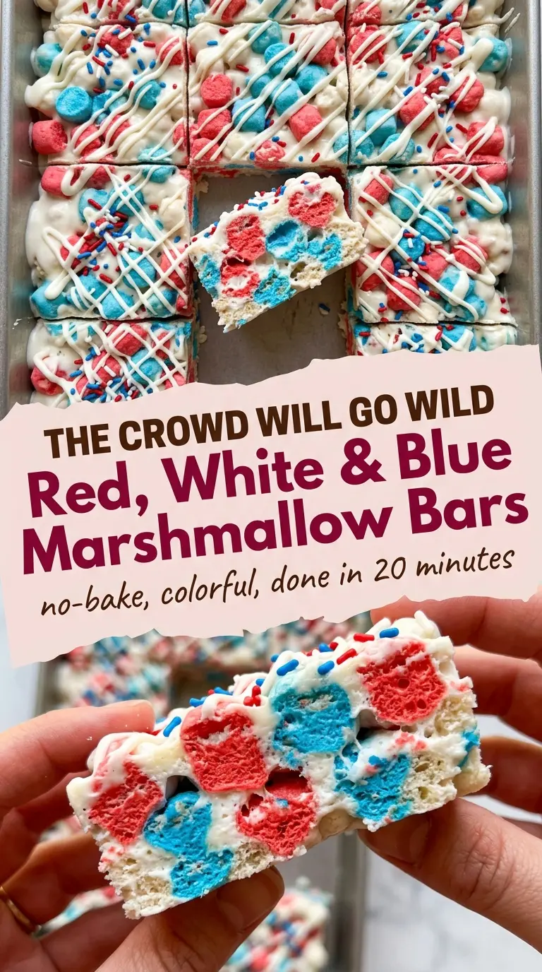 Red, White, and Blue Marshmallow Bars chewy festive colorful