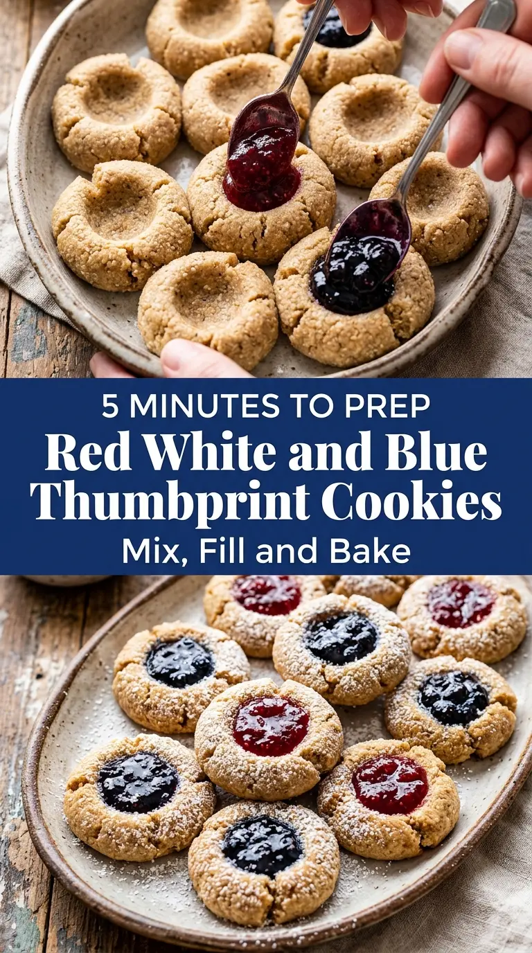 Red White and Blue Thumbprint Cookies with a Cake mix
