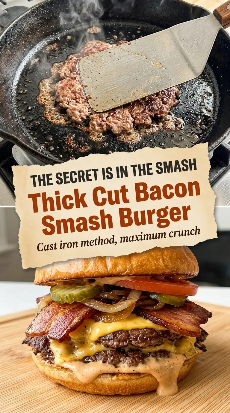 Thick Cut Bacon Smash Burger crispy lacy patties, smoky bacon