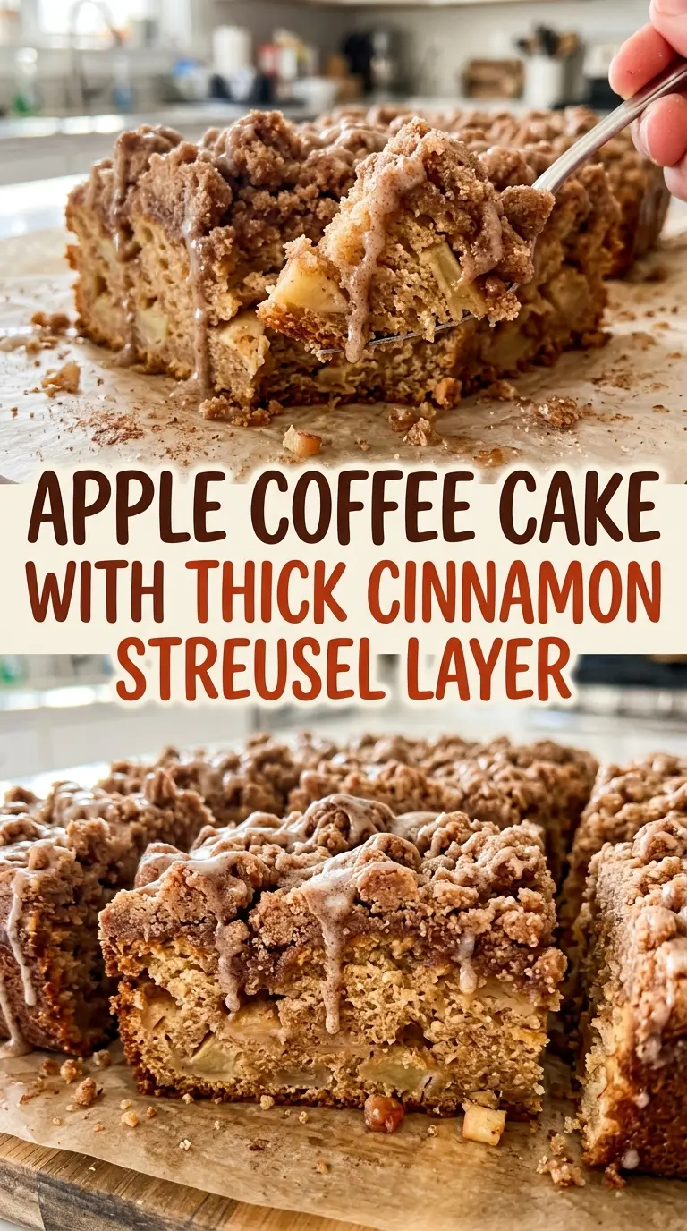 Apple coffee cake with thick cinnamon streusel, soft and warmly spiced