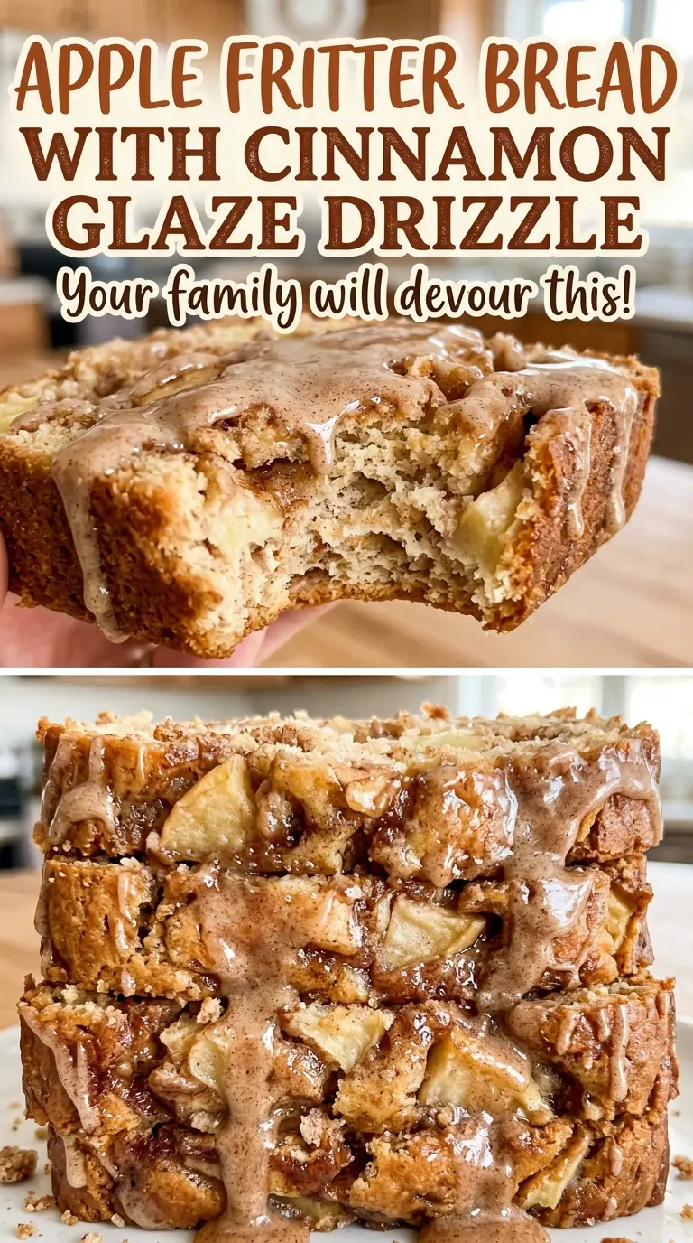 Apple Fritter Bread with Cinnamon Glaze Drizzle tender cinnamon layers