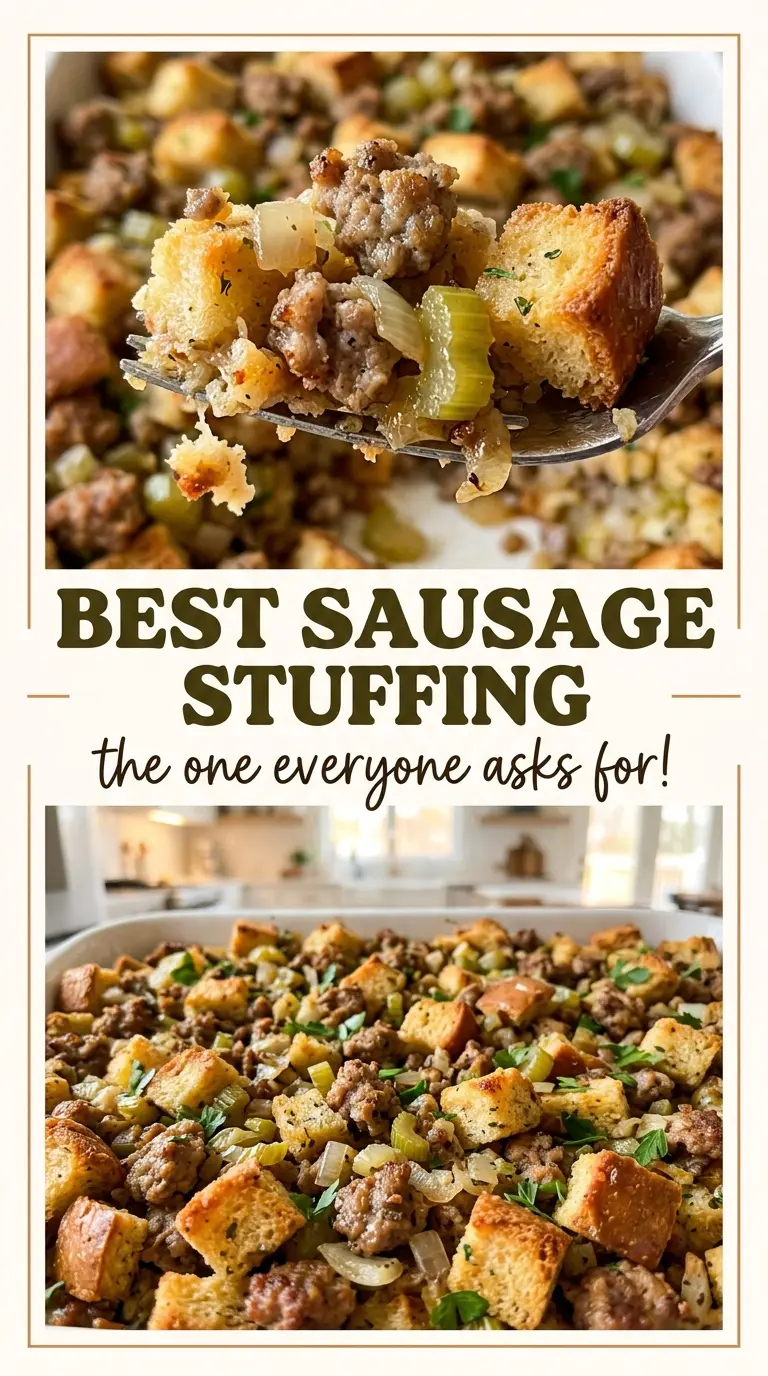 Best Sausage Stuffing browned savory bread cubes