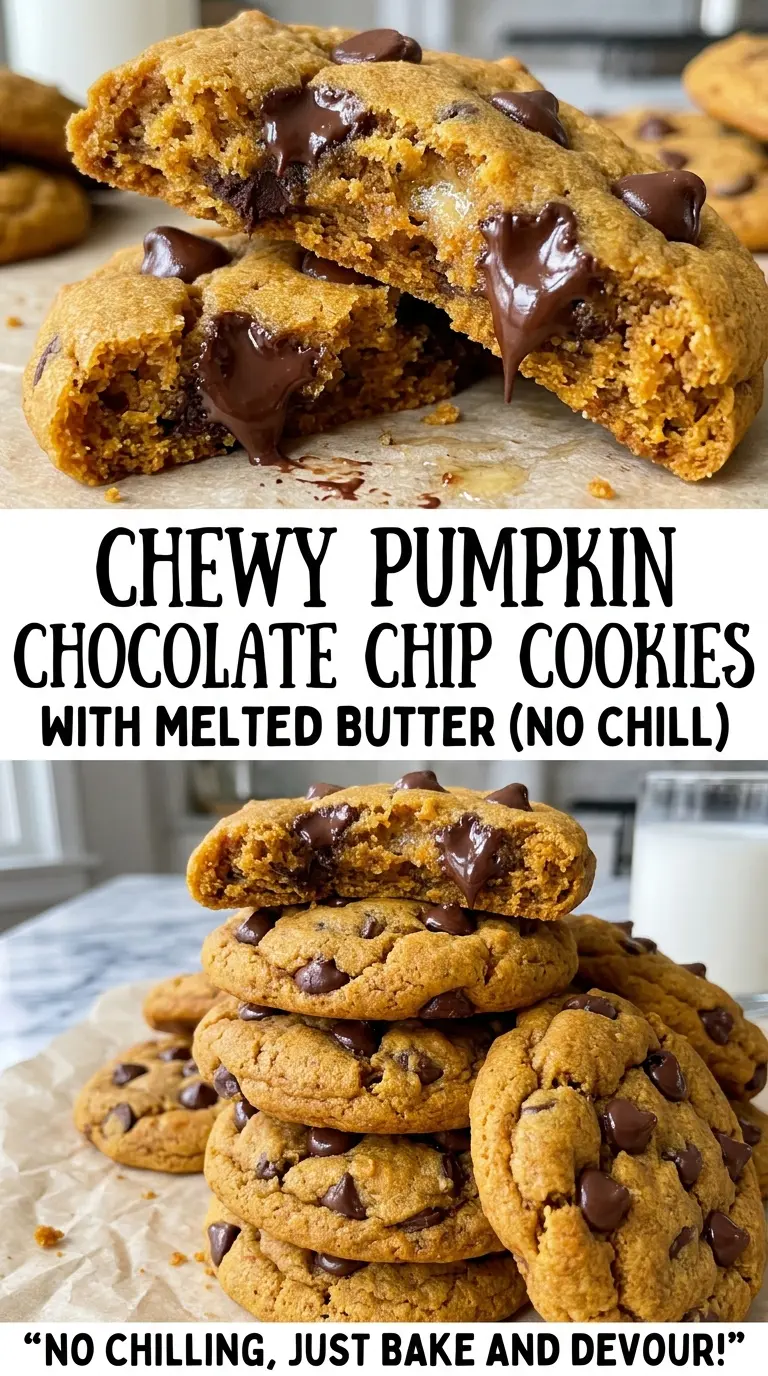 Chewy pumpkin chocolate chip cookies, warm and chocolatey