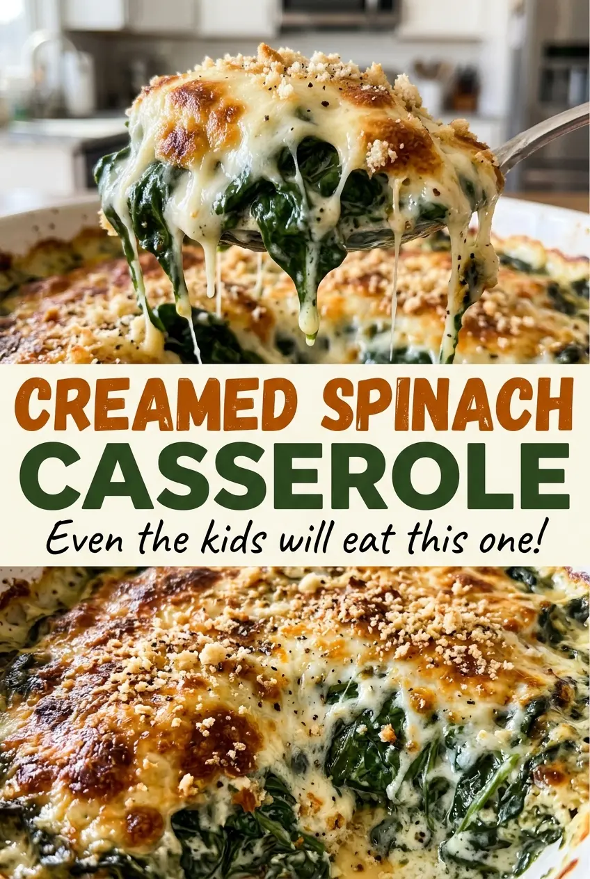 Creamed Spinach Casserole bubbling creamy spinach