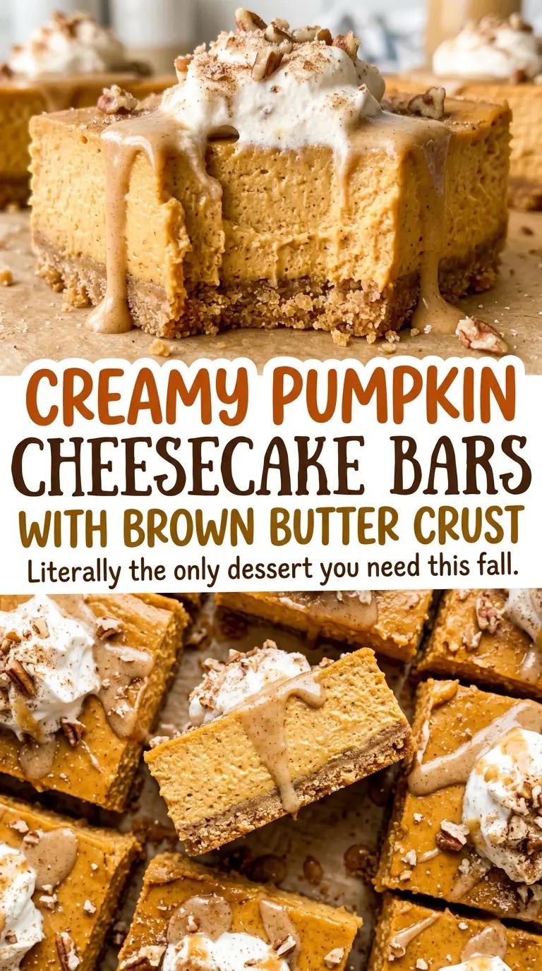 Creamy Pumpkin Cheesecake Bars with Brown Butter Crust, smooth spiced squares
