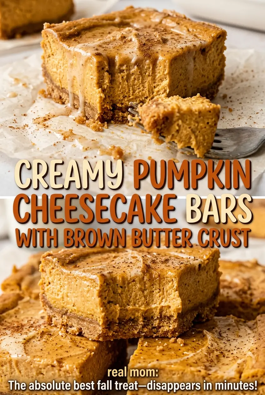 Creamy Pumpkin Cheesecake Bars with Brown Butter Crust, golden chilled squares