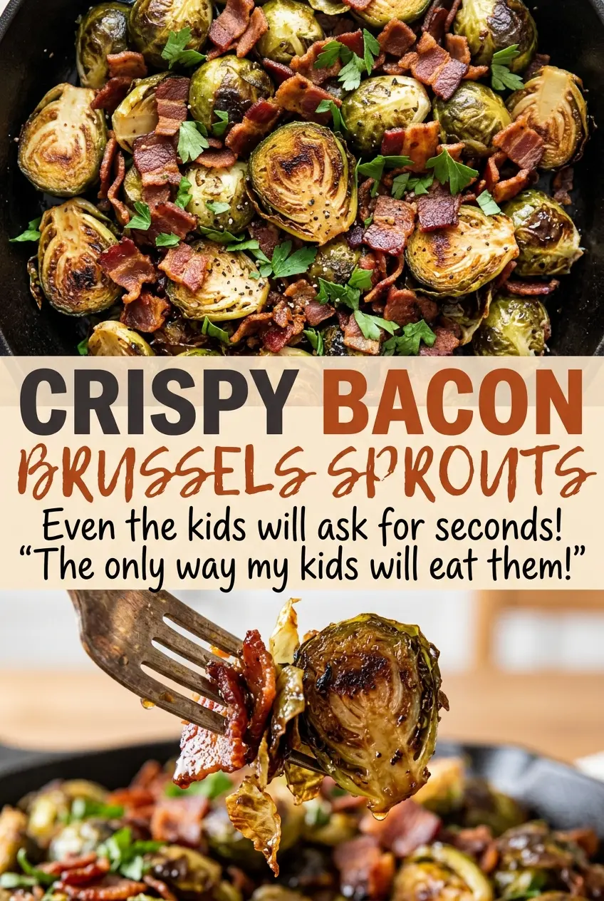 Crispy Bacon Brussels Sprouts with golden edges
