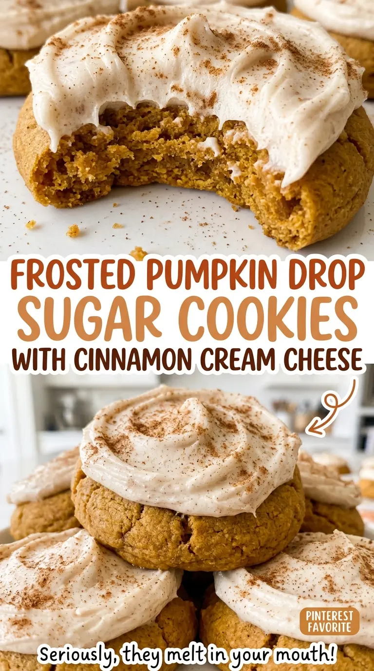 Frosted Pumpkin Drop Sugar Cookies with Cinnamon Cream Cheese, tender cinnamon-topped cookies