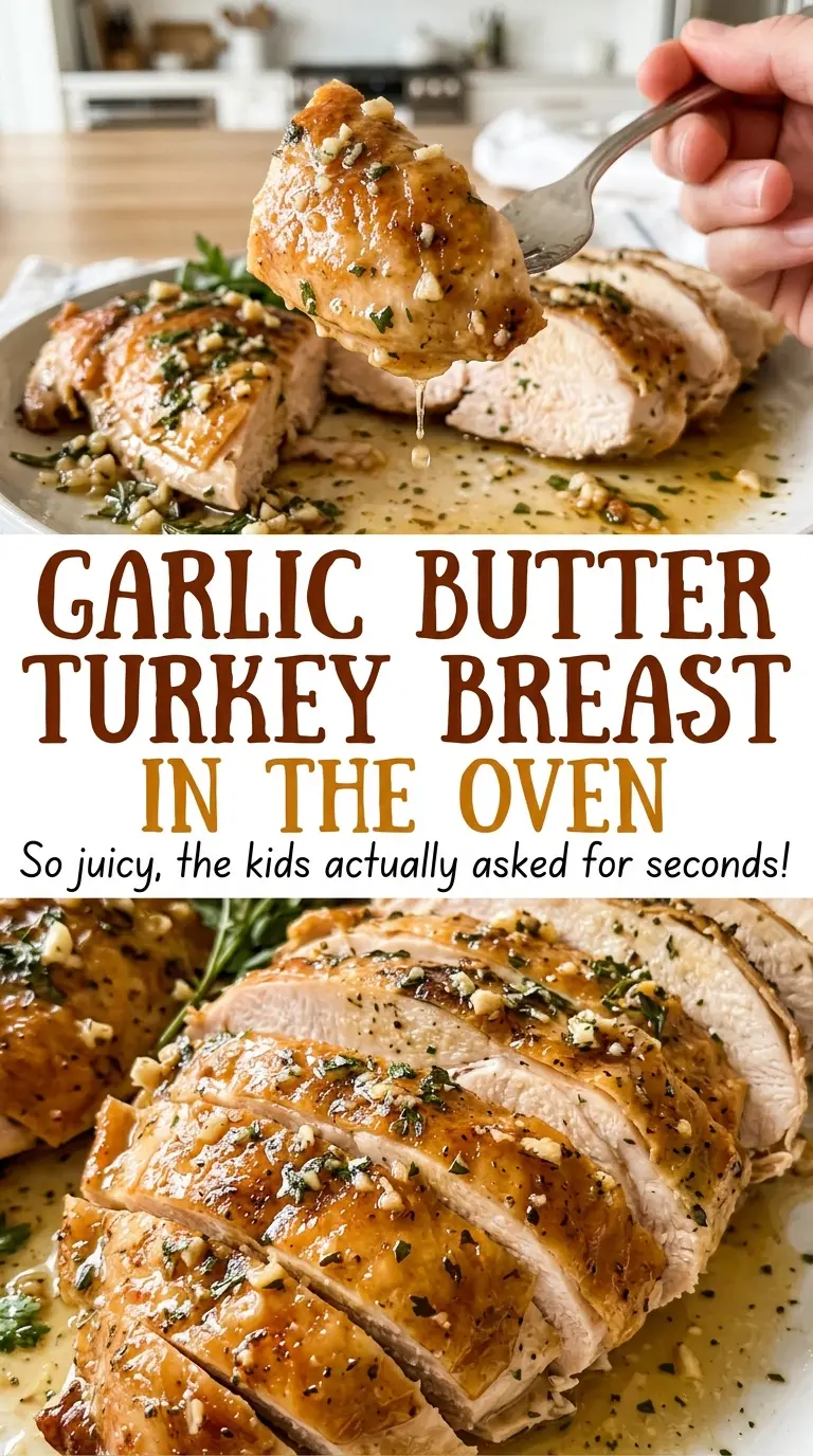 Garlic Butter Turkey Breast in the Oven with crisp browned skin
