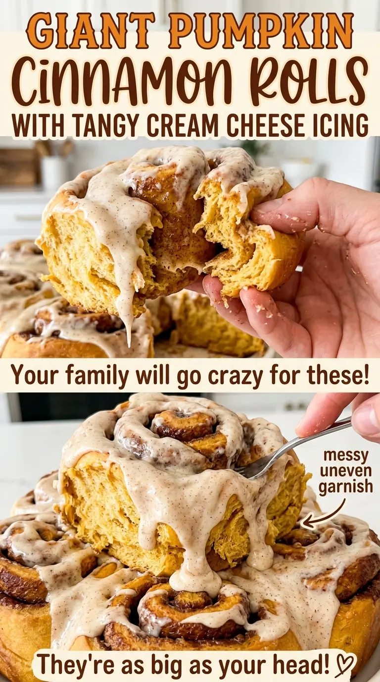 Giant pumpkin cinnamon rolls with golden swirls