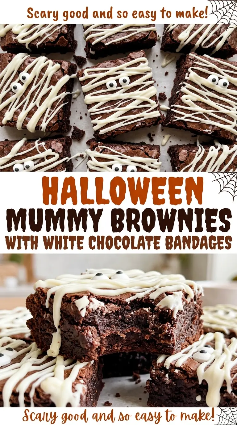 Halloween Mummy Brownies with White Chocolate Bandages fudgy spooky treats