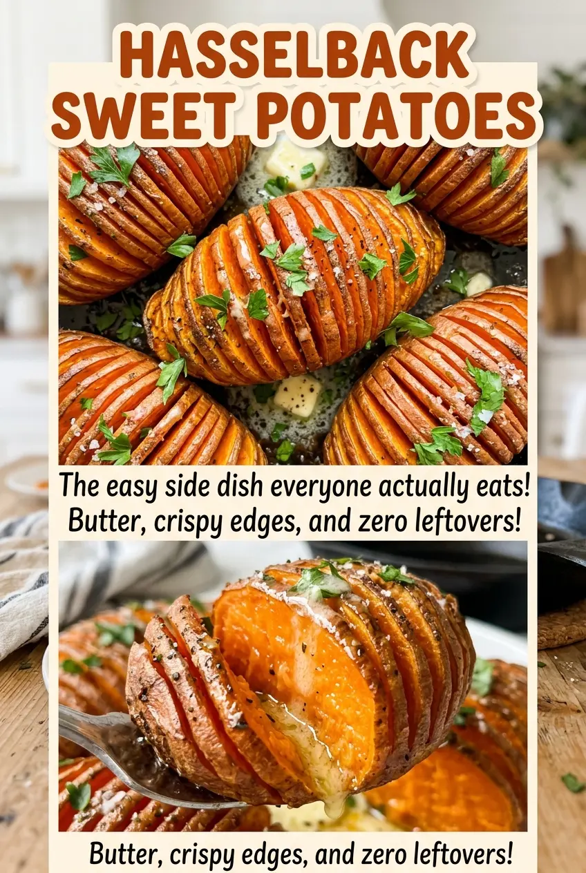 Hasselback Sweet Potatoes with browned edges
