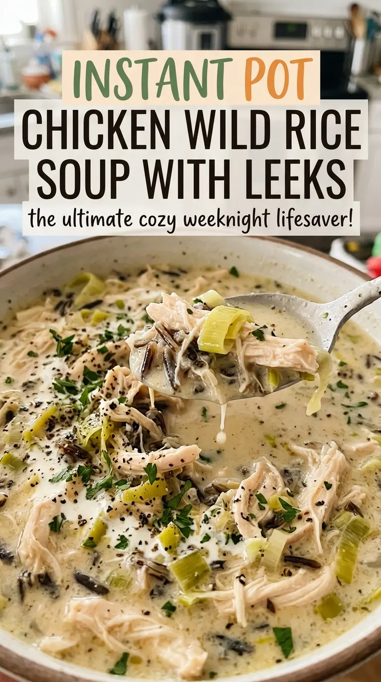Instant Pot Chicken Wild Rice Soup with Leeks creamy rice closeup