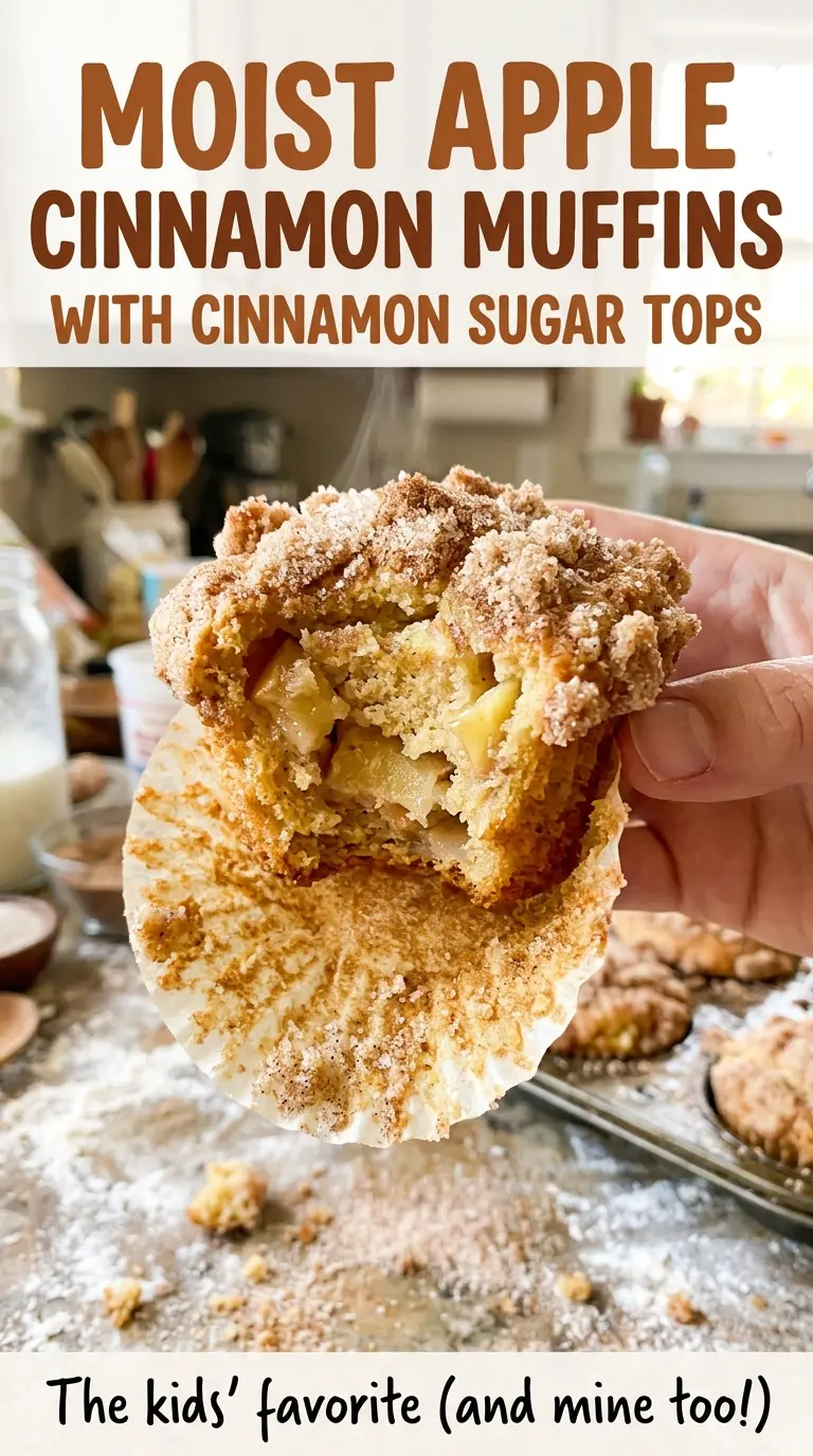 Moist Apple Cinnamon Muffins with Cinnamon Sugar Tops, golden and tender