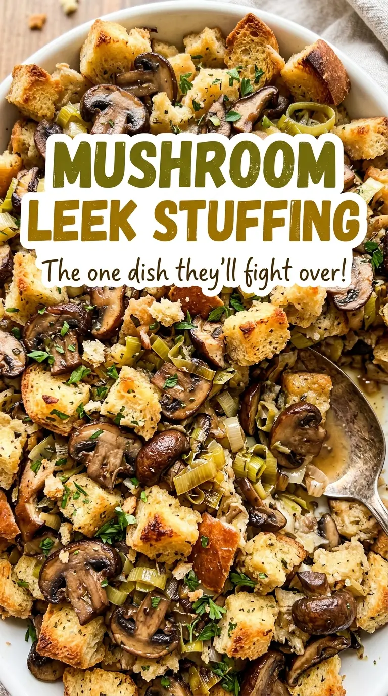 Mushroom and Leek Stuffing savory herb-filled bread cubes