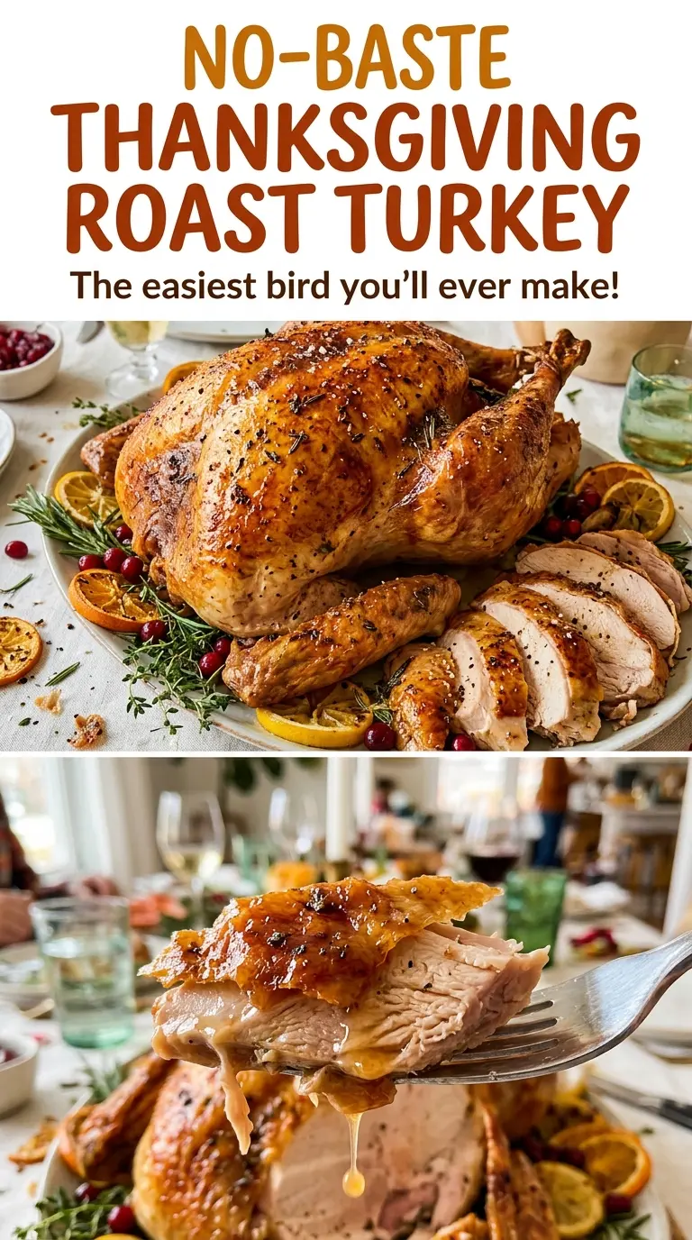 No-Baste Thanksgiving Roast Turkey with crisp golden skin