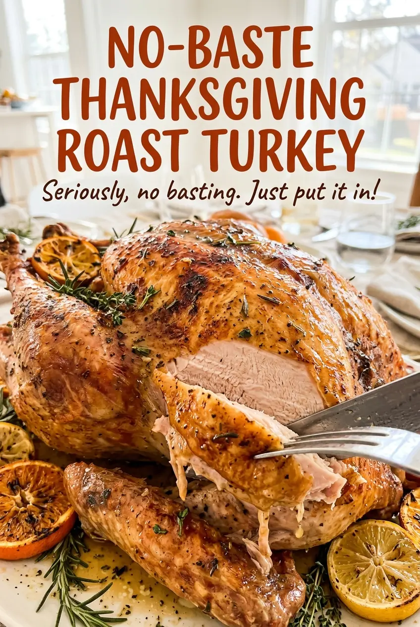 No-Baste Thanksgiving Roast Turkey with golden herb-butter skin