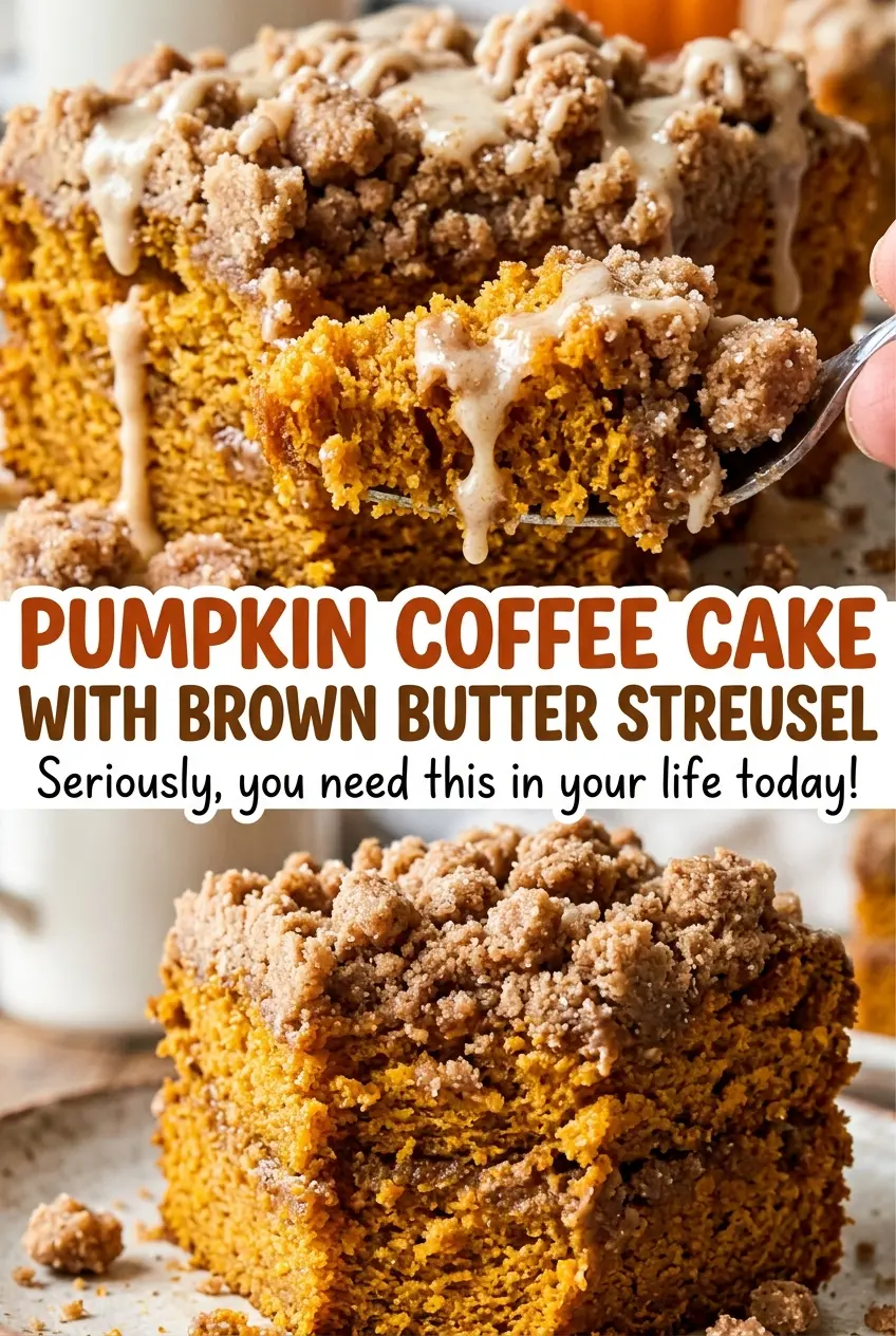 Pumpkin coffee cake with brown butter streusel, golden crumb topping