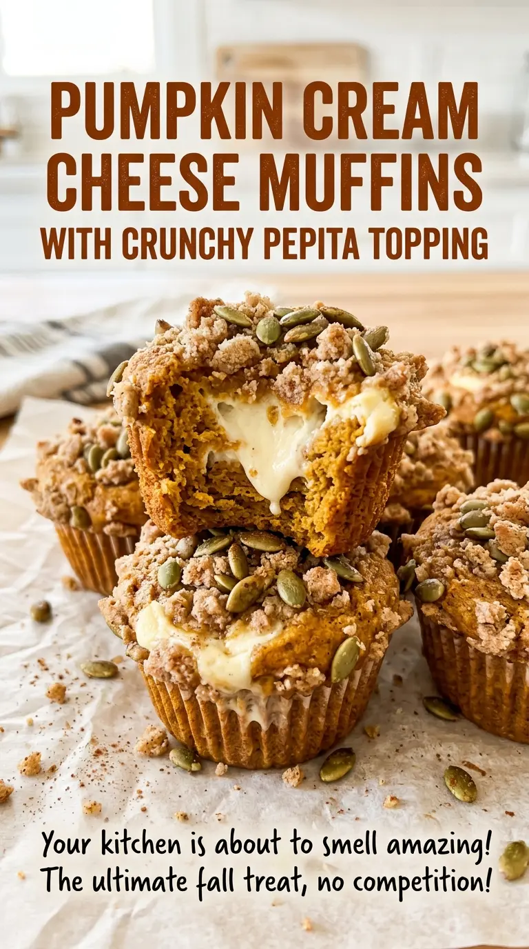 Pumpkin Cream Cheese Muffins with Crunchy Pepita Topping, warmly spiced crumb