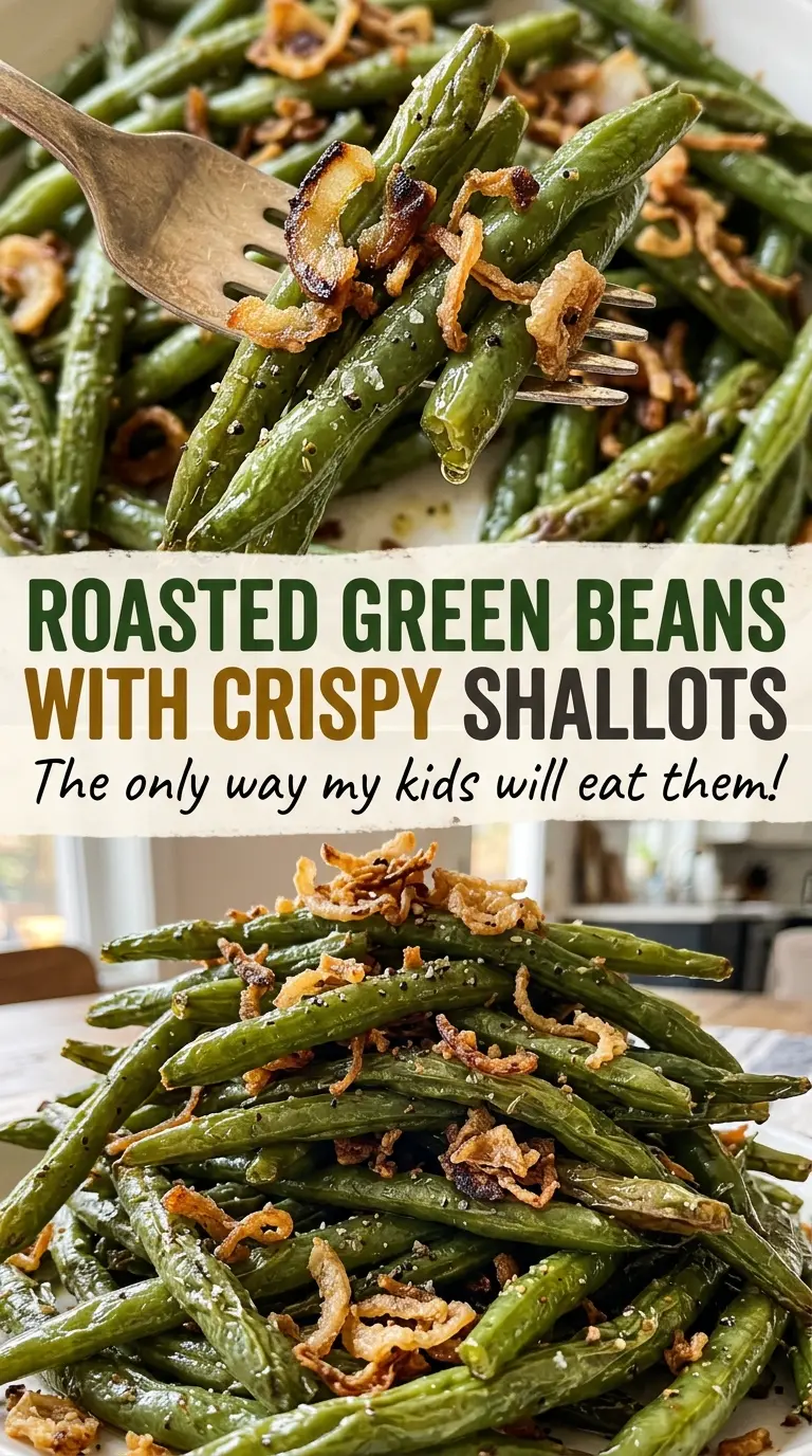 Roasted green beans with crispy shallots, browned edges
