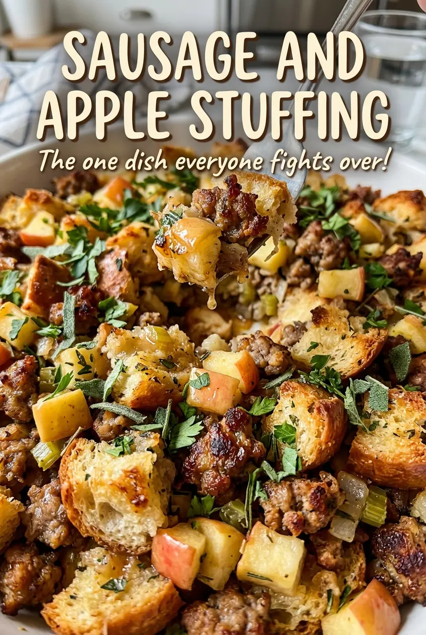 Sausage and Apple Stuffing golden crisp casserole