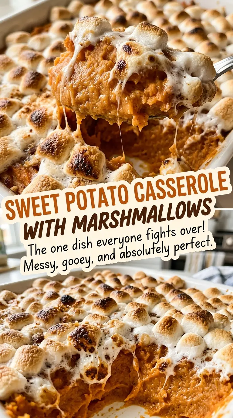 Sweet potato casserole with marshmallows, smooth golden