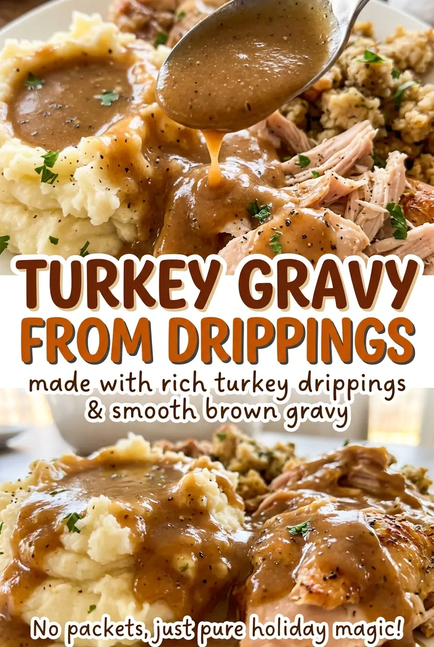 Turkey gravy from drippings, smooth and savory