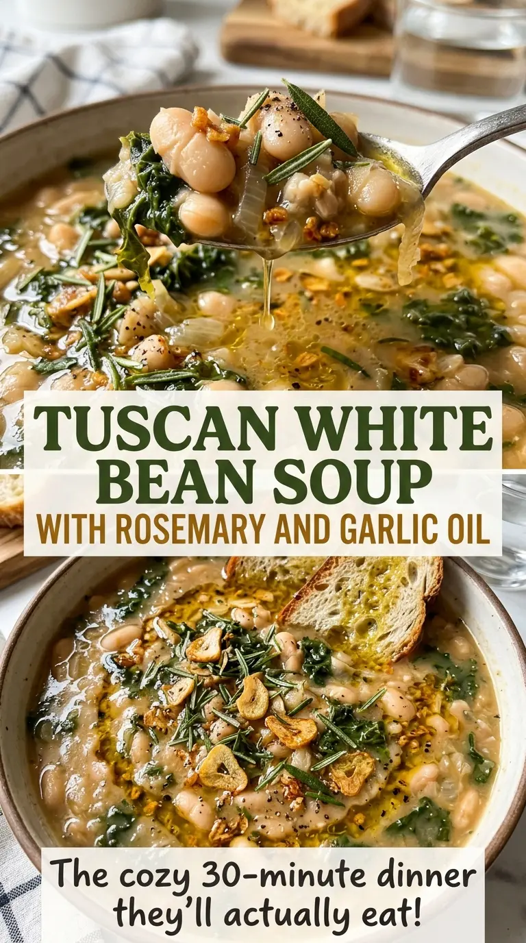 Tuscan white bean soup with tender beans and rosemary